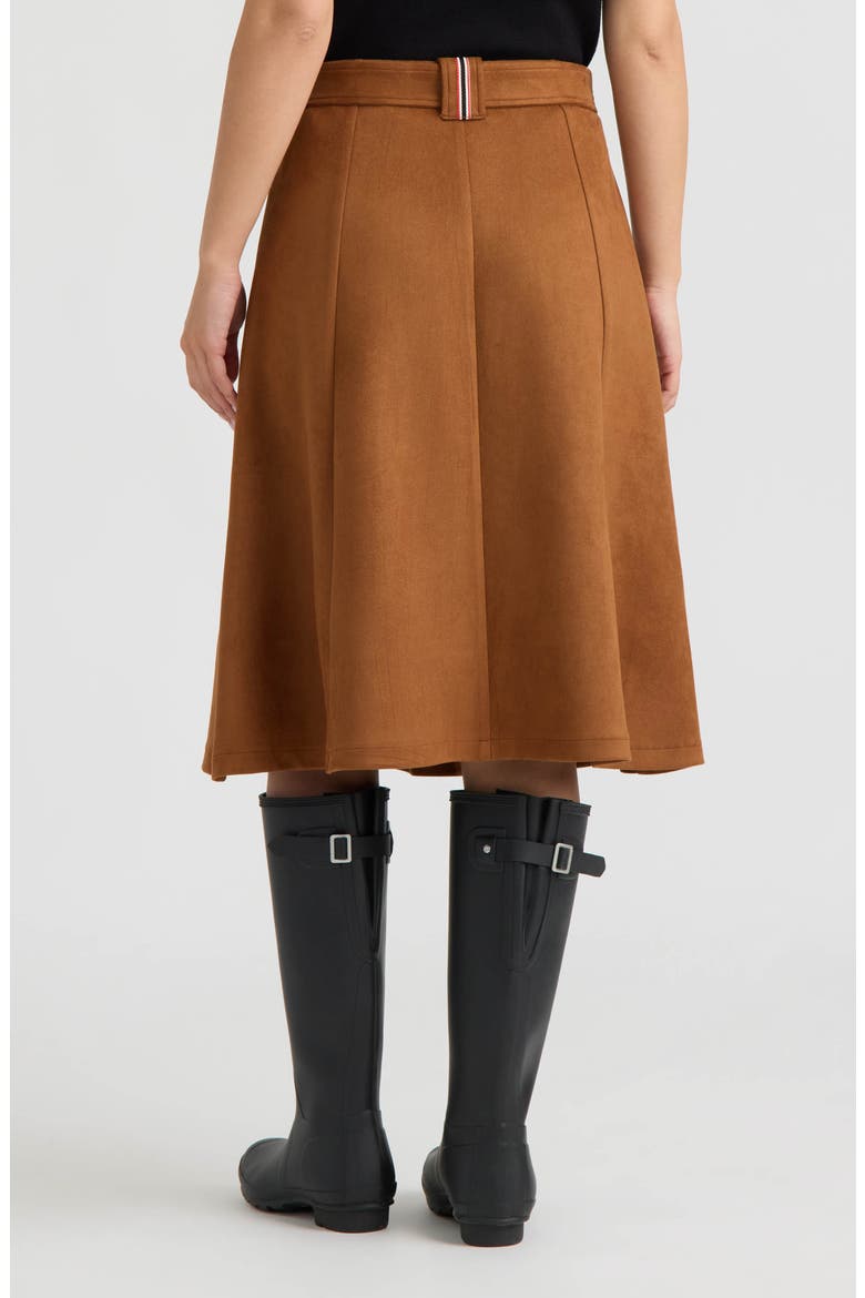 Belted Faux Suede A-Line Midi Skirt, Alternate, color, COPPER
