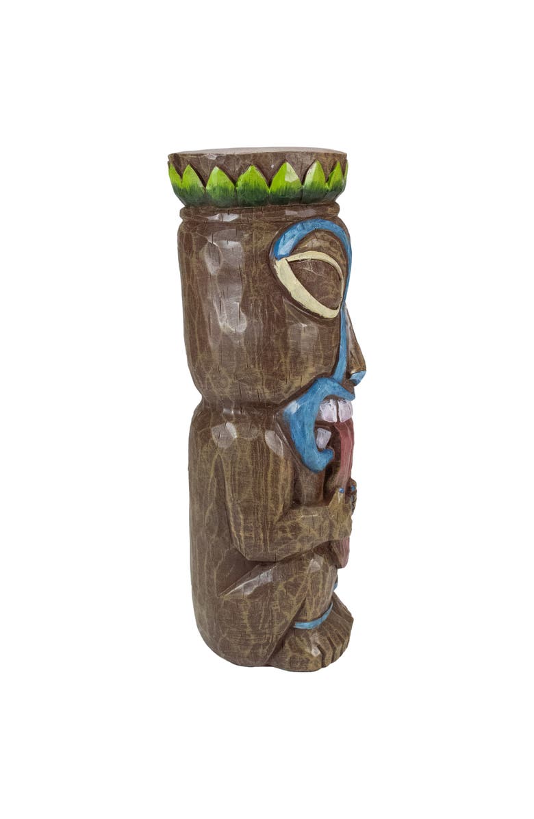 Northlight 16" Solar Lighted Polynesian Outdoor Garden Tongue Out Tiki Statue, Alternate, color, Brown