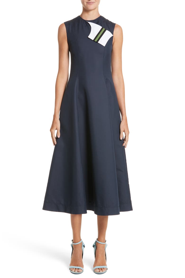 Cotton & Silk Dress, Main, color, NAVY
