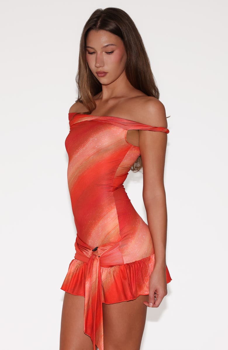 Tiger Mist Haelo Off the Shoulder Minidress, Alternate, color, Sunrise Glitter Stripe