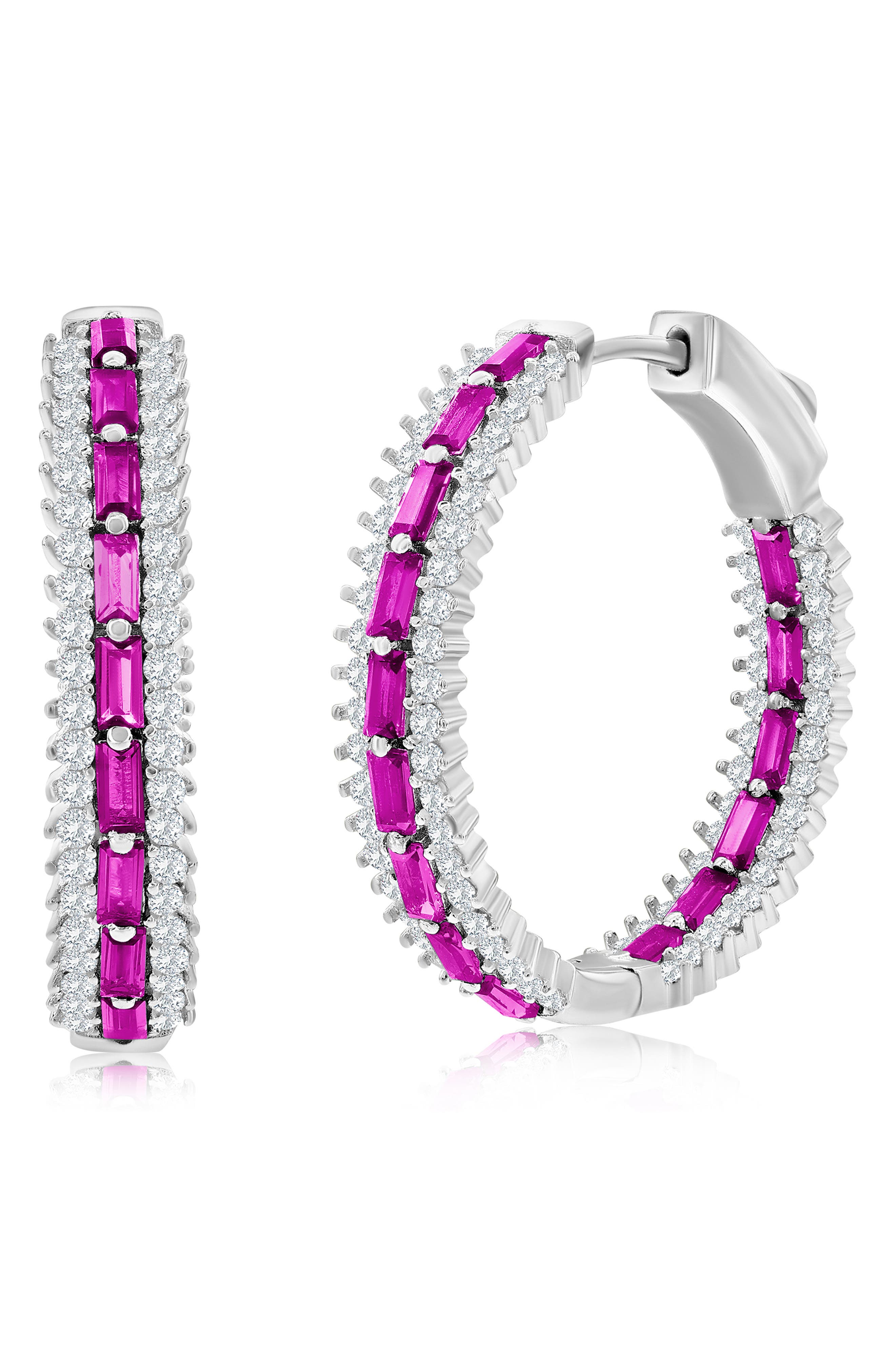 SIMONA CZ & Lab-Grown Stone Hoop Earrings
