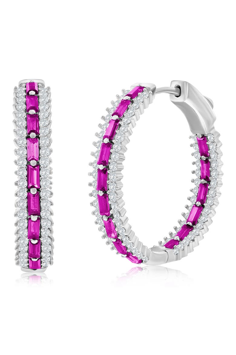 CZ & Lab-Grown Stone Hoop Earrings, Main, color, RUBY