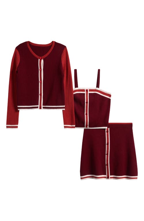 Freshman 3-piece Sweater Tank, Skirt & Cardigan Set In Red