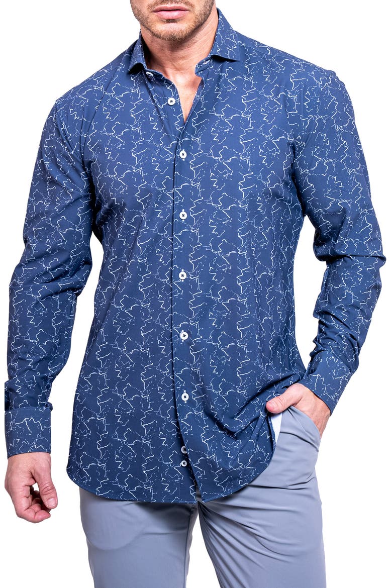 Einstein Print Button-Up Shirt, Main, color, BLUE