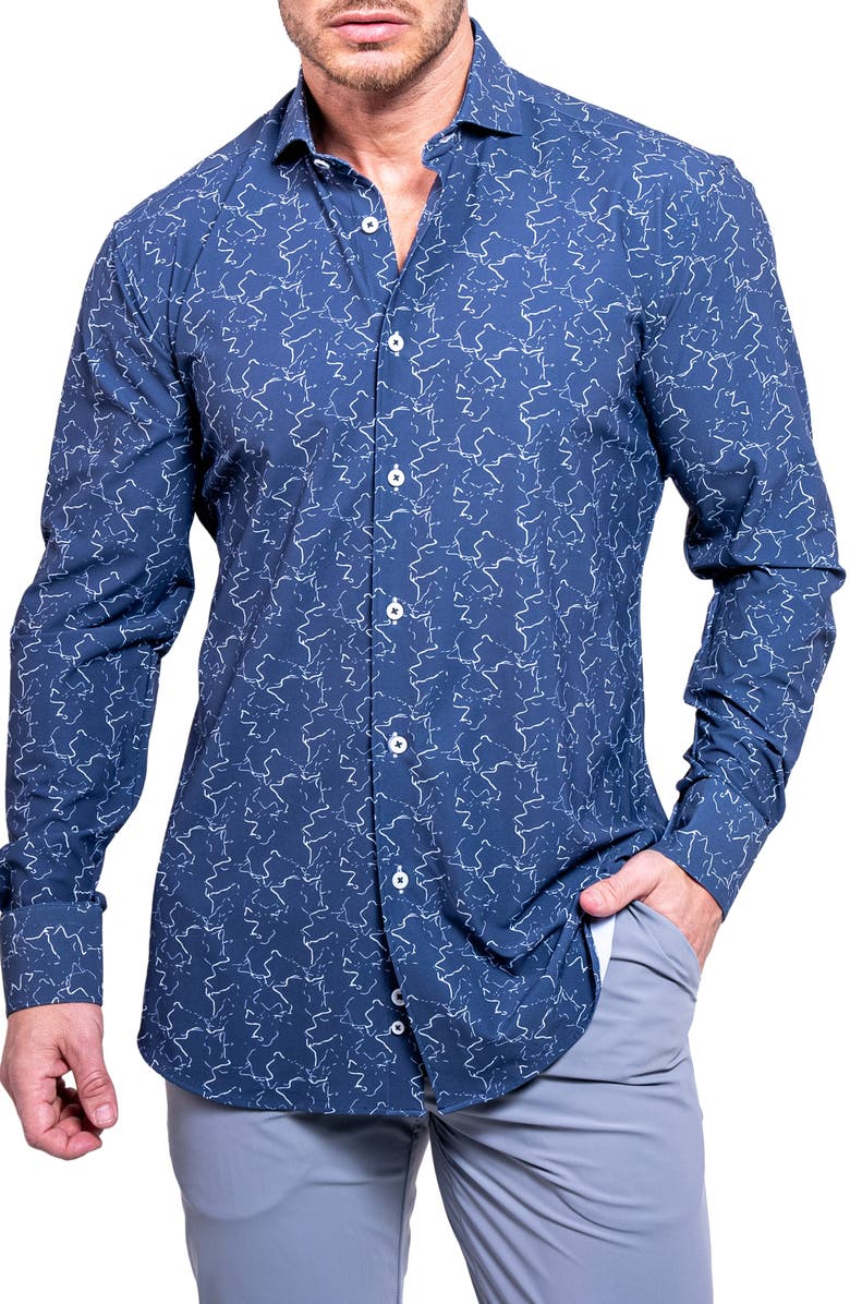Maceoo Einstein Print Button-Up Shirt, Main, color, Blue