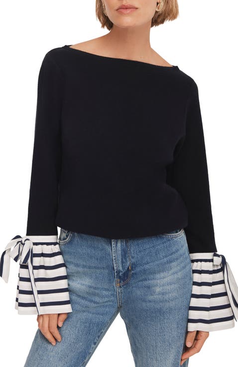 Cotton Blend Striped Cuff Sweater