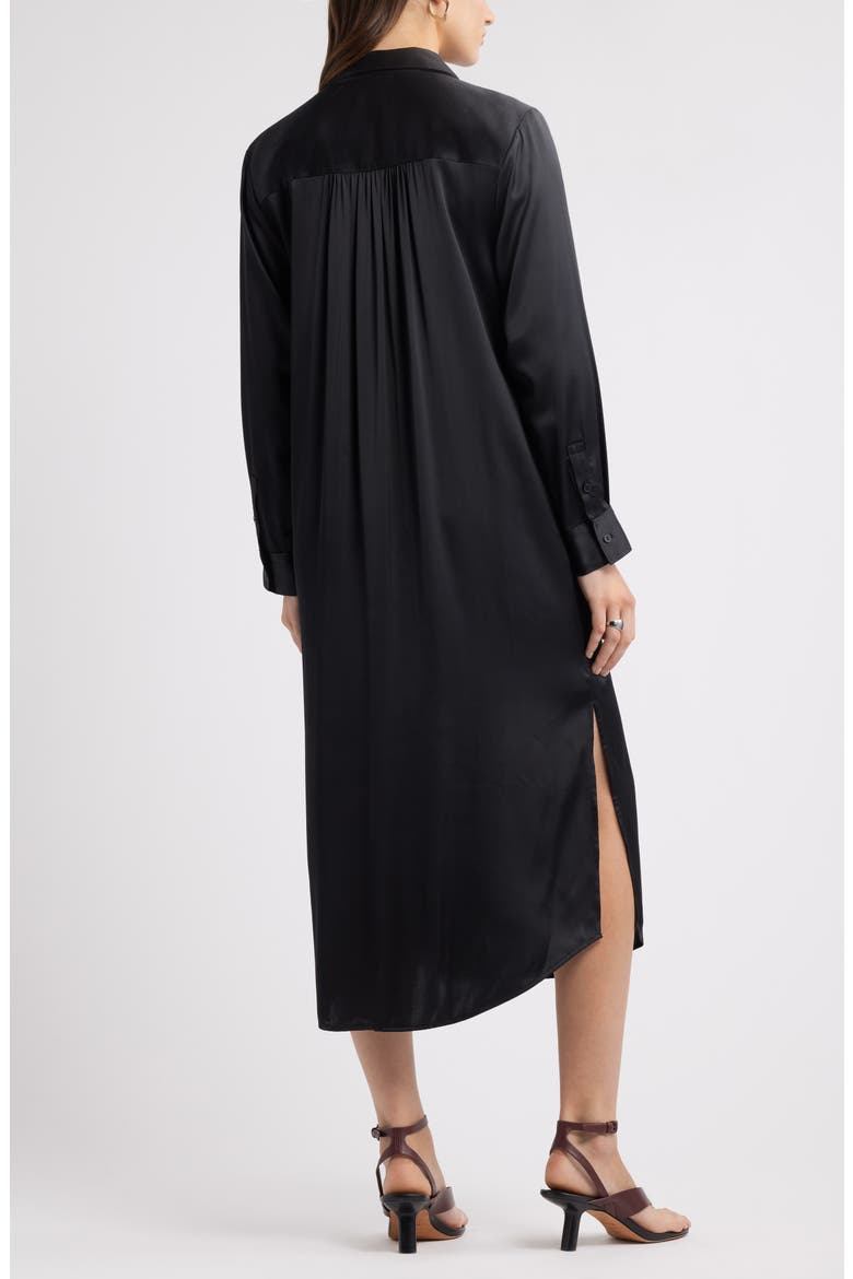 Long Sleeve Satin Midi Shirtdress, Alternate, color, BLACK