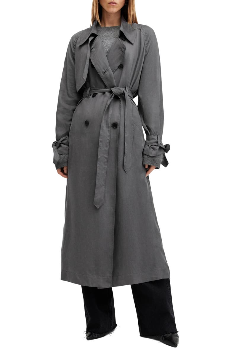 AllSaints Koko Trench Coat, Main, color, Eiffel Grey