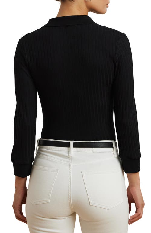 Ralph Lauren Lauren Three Quarter Sleeve Rib Polo In Black