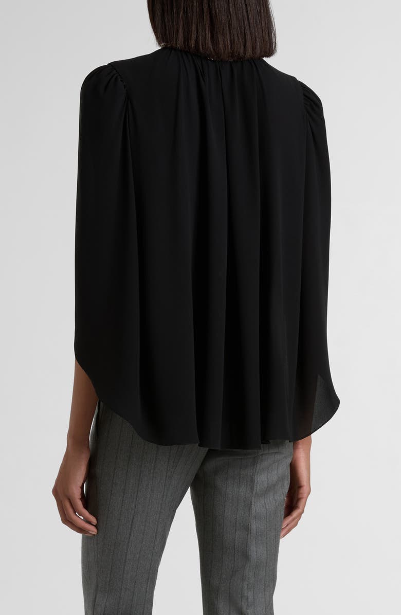 McQueen Crystal Embellished Silk Georgette Cape Top, Alternate, color, Black