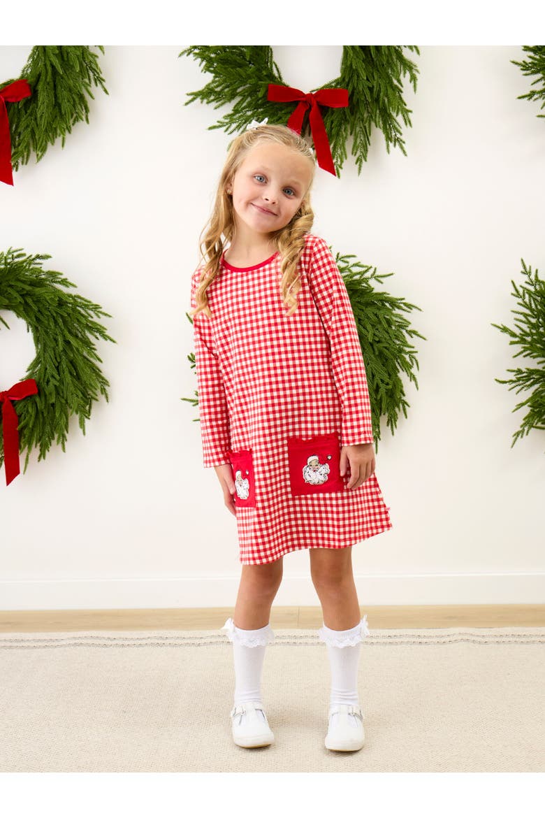 Holiday Knit Long Sleeve Applique Pocket Dress, Alternate, color, Red & White Gingham