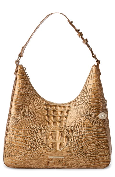 Tabitha Croc Embossed Leather Shoulder Bag