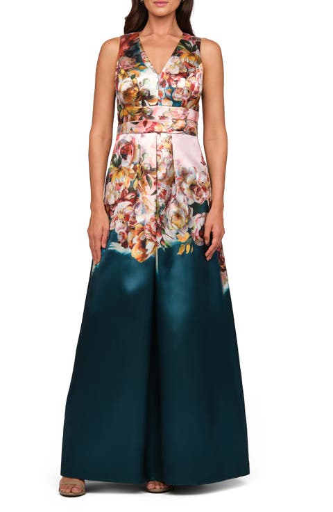 Mariah Floral Print Mikado Gown