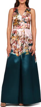 Kay Unger Mariah Floral Print Mikado Gown