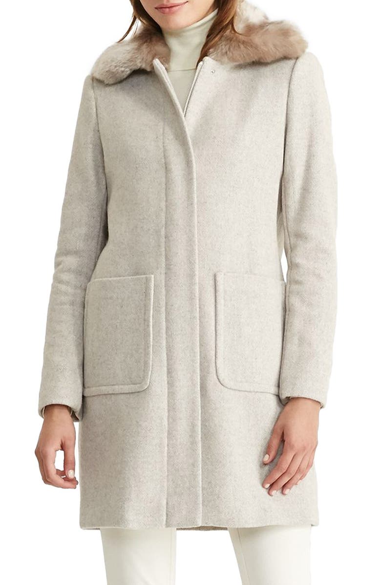 Lauren Ralph Lauren Wool Blend Coat with Faux Fur Collar, Main, color, 