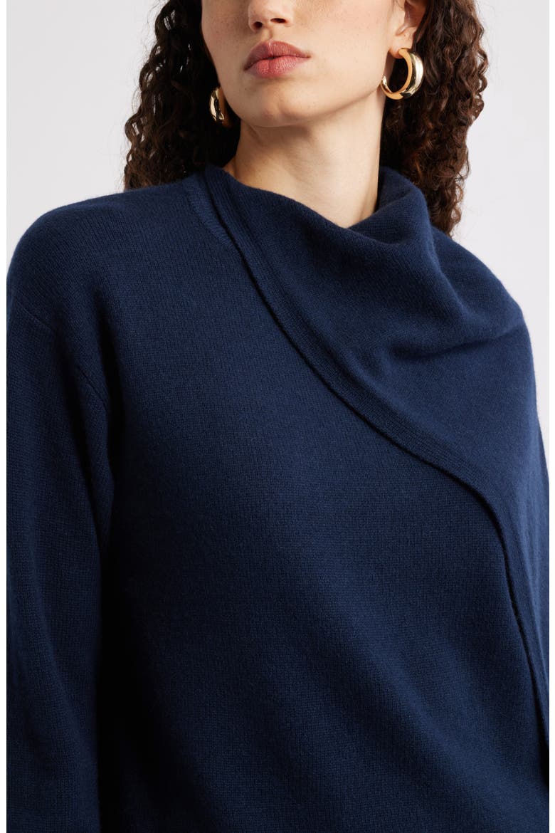Scarf Collar Wool & Cashmere Sweater, Alternate, color, NAVY NIGHT