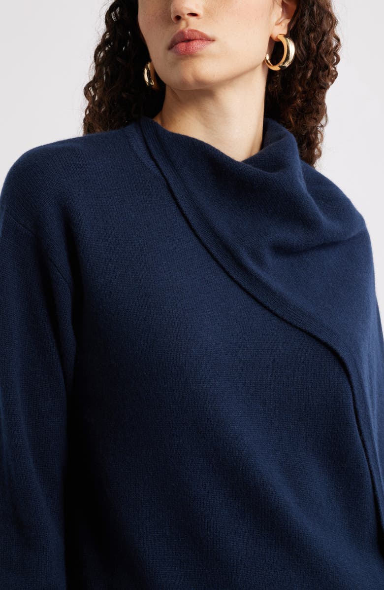 Nordstrom Scarf Collar Wool & Cashmere Sweater, Alternate, color, Navy Night