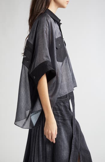 Sacai Mixed Media Denim & Chiffon Shirt | Nordstrom