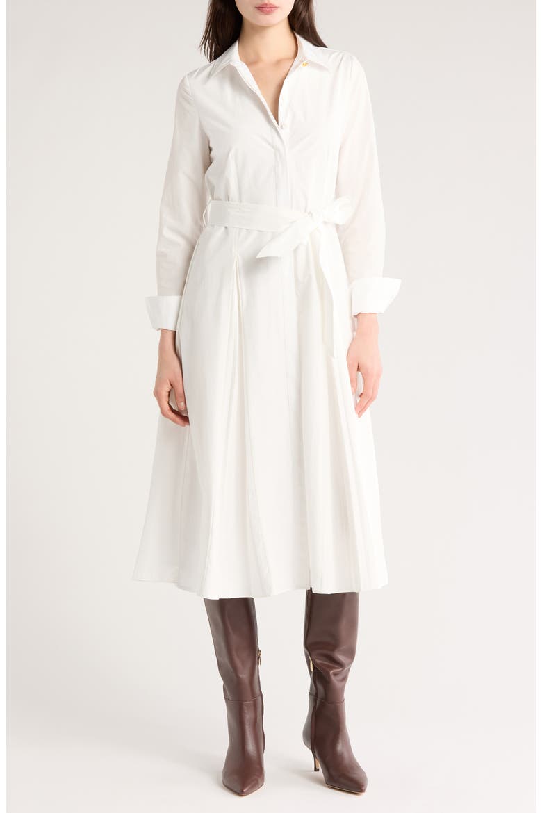 Annette Long Sleeve Tie Waist Shirtdress, Main, color, SOFT WHITE