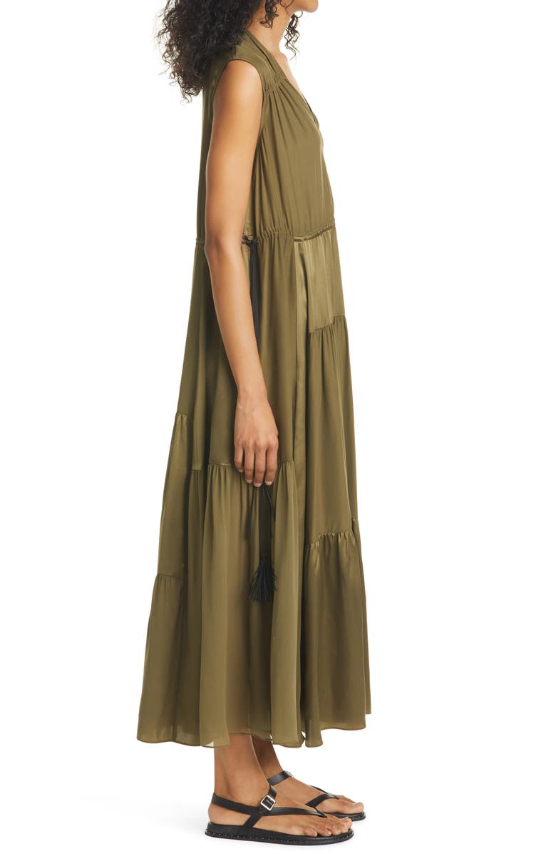 La Ligne Charmeuse & Georgette Patchwork Silk Dress, Alternate, color,