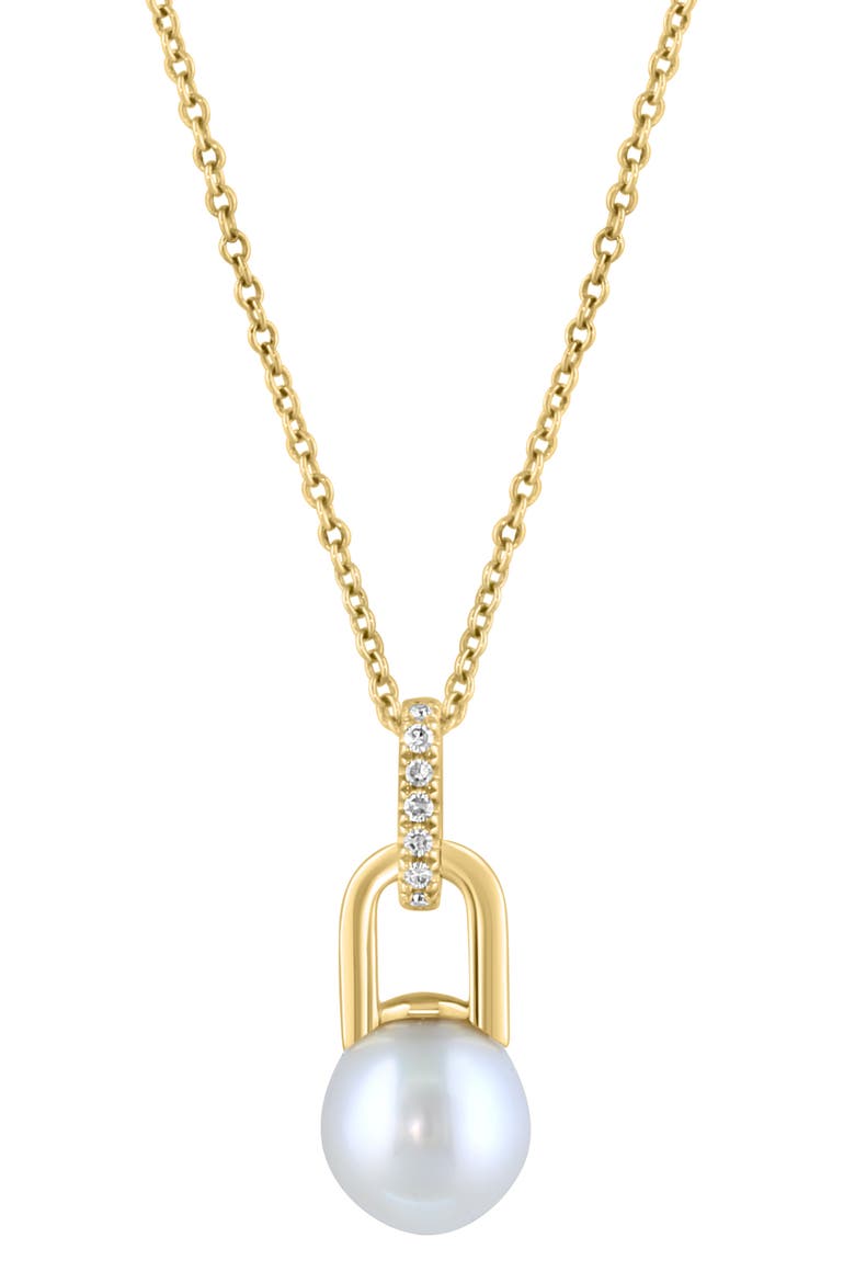 Freshwater Pearl & Diamond Pendant Necklace - 0.04ct., Main, color, WHITE