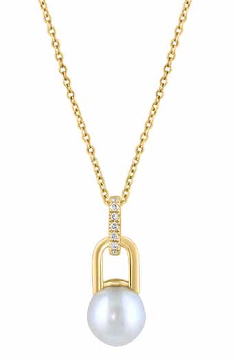 Freshwater Pearl & Diamond Pendant Necklace - 0.04ct.