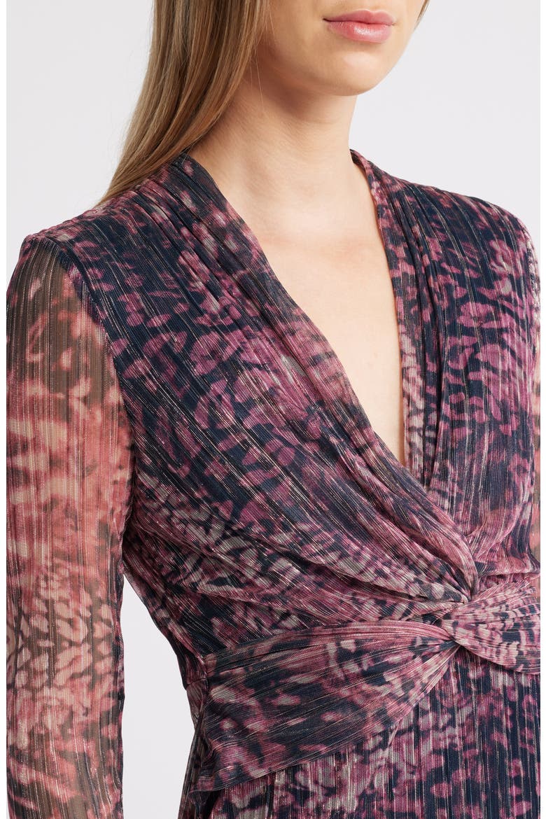 Floral Metallic Stripe Long Sleeve Midi Dress, Alternate, color, LOTUS PINK MULTI