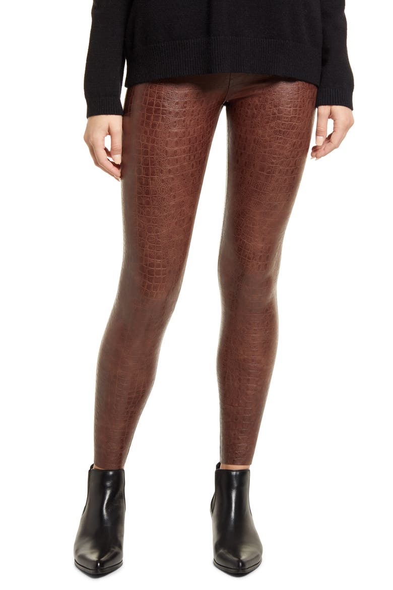Reptile Embossed Faux Leather Leggings, Main, color, BROWN CROC