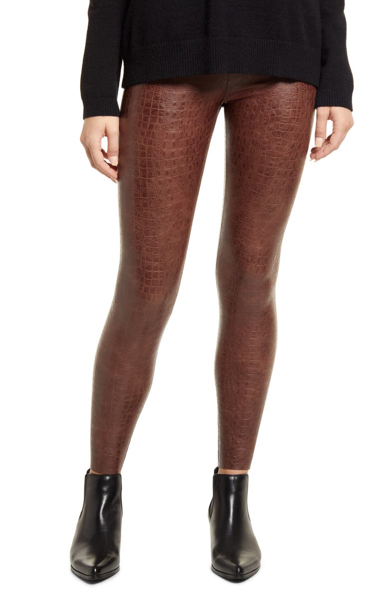Commando Reptile Embossed Faux Leather Leggings, Main, color, Brown Croc