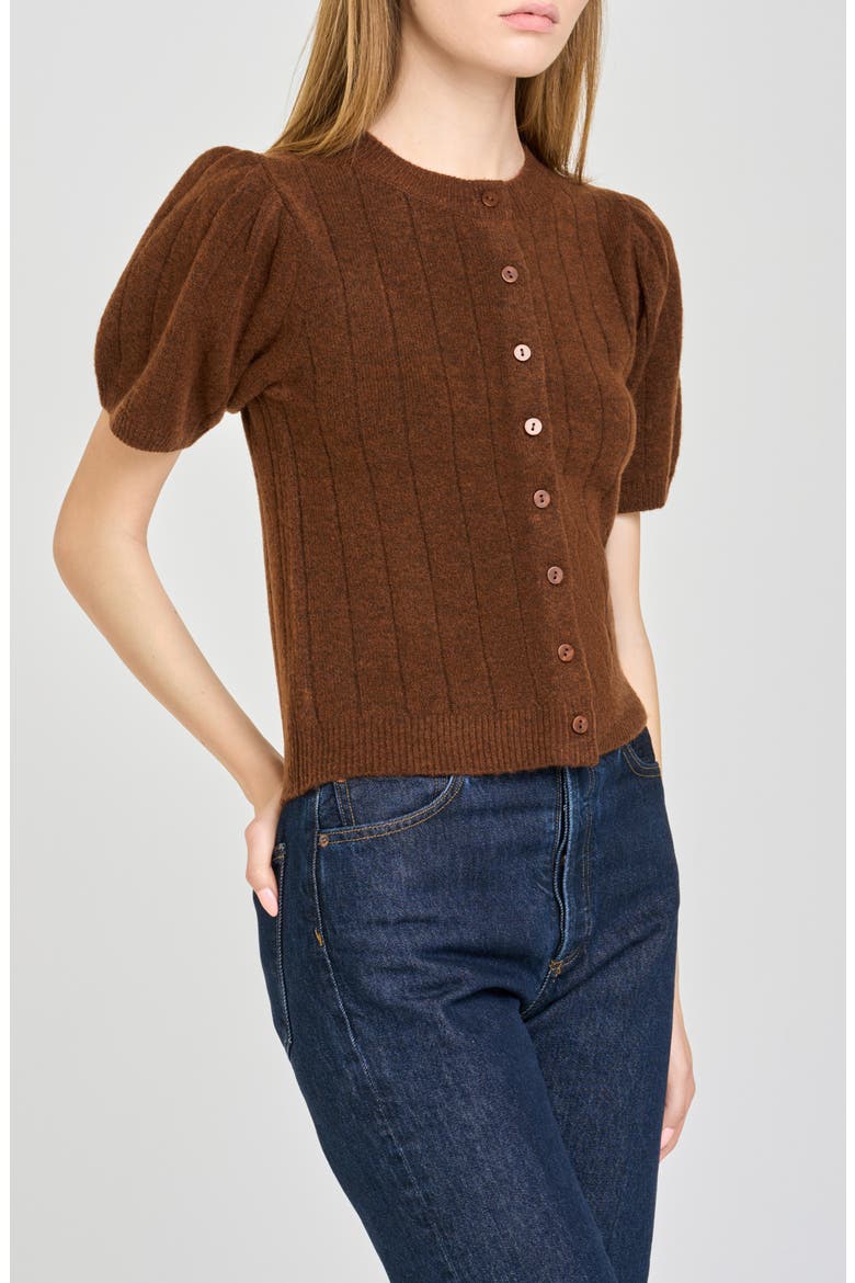 Bridget Puff Sleeve Cardigan, Main, color, BROWN