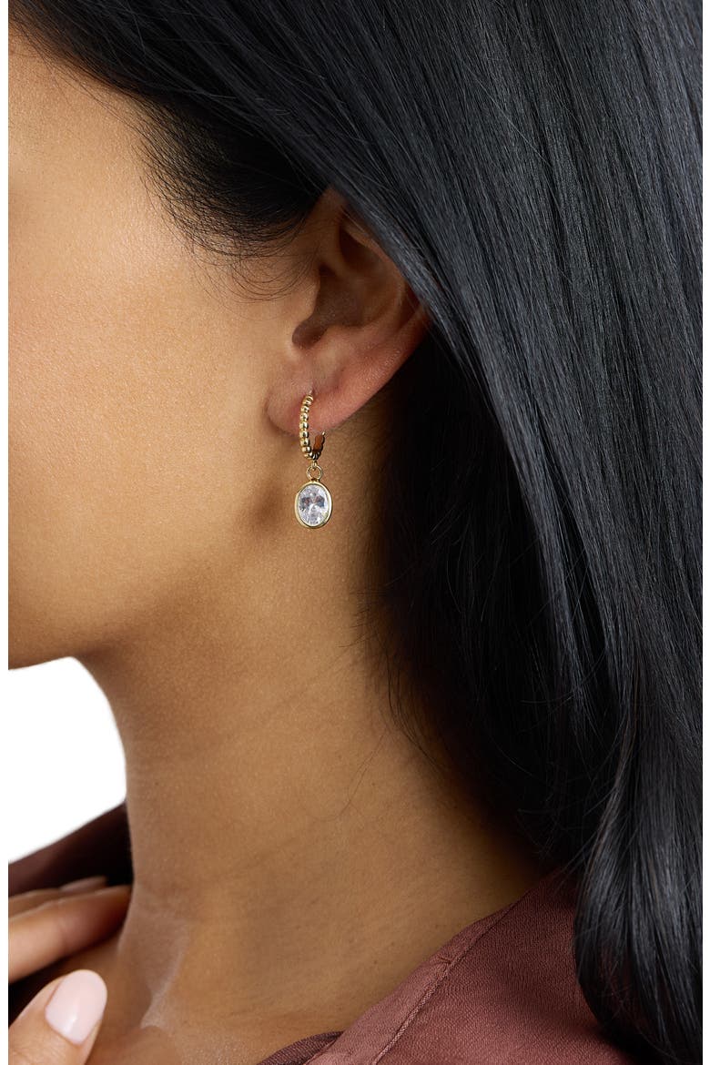 Modern Muse Beaded CZ Oval Bezel Hoop Earrings, Alternate, color, GOLD