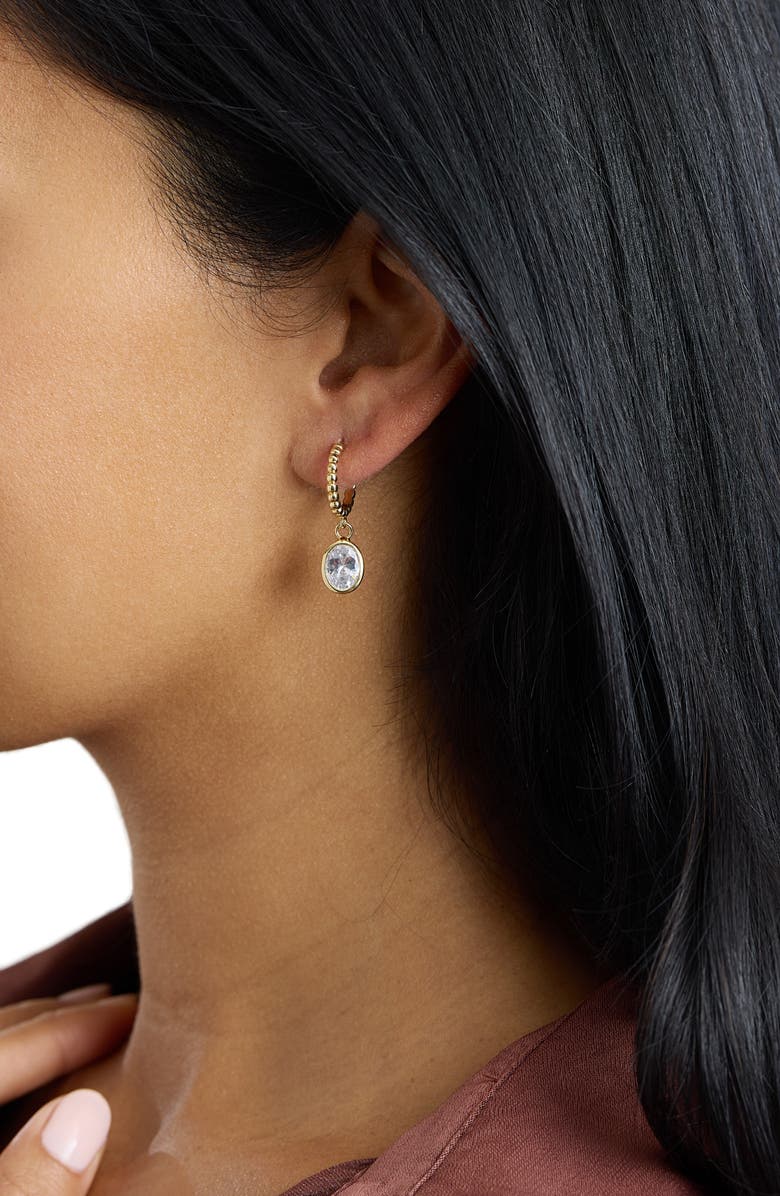 ATHRA LUXE The Beaded Oval Drop Huggie Earrings, Alternate, color, Gold