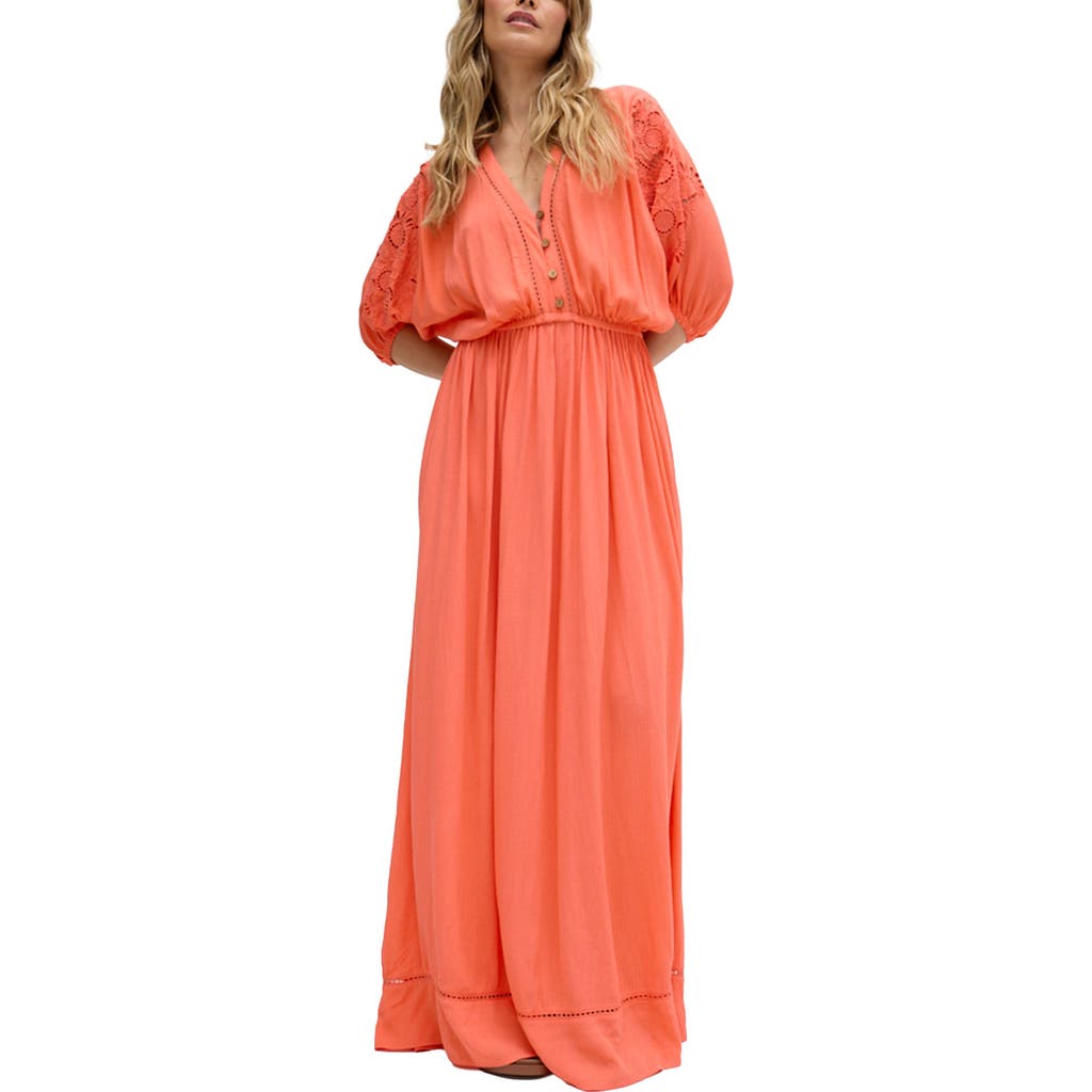 Raffya Somerton Kaftan Style Embroidered Maxi Dress In Red