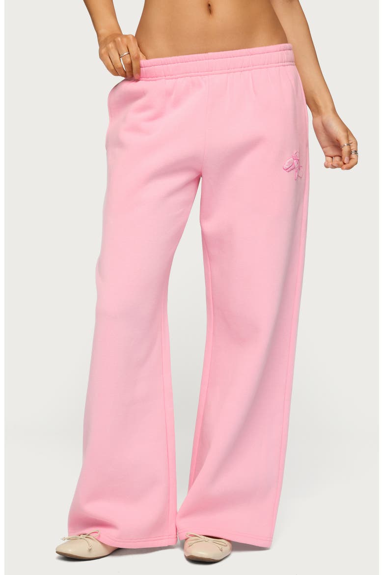 Keychain Embroidery Wide Leg Sweatpants, Main, color, PINK