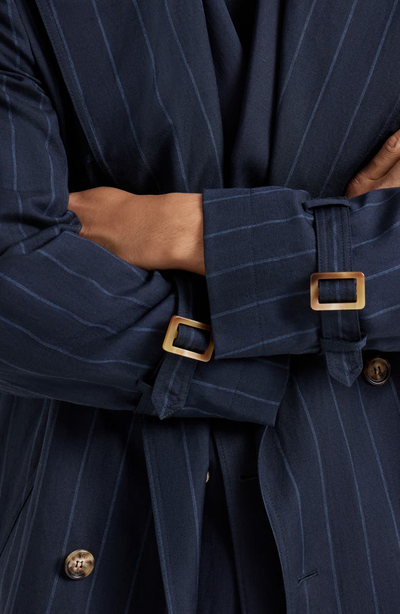Brunello Cucinelli Chalk stripe trench, Alternate, color, Blue