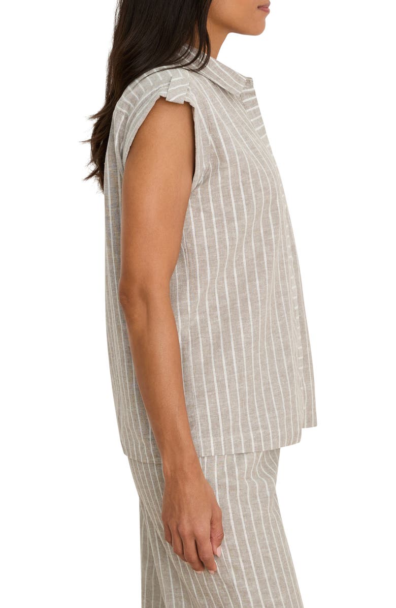 NIC+ZOE Stripe Cotton & Linen Blend Button-Up Resort Shirt, Alternate, color, Neutral Multi