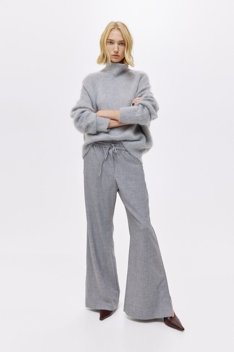 Flared Drawstring Trousers, Main, color, Gray melange