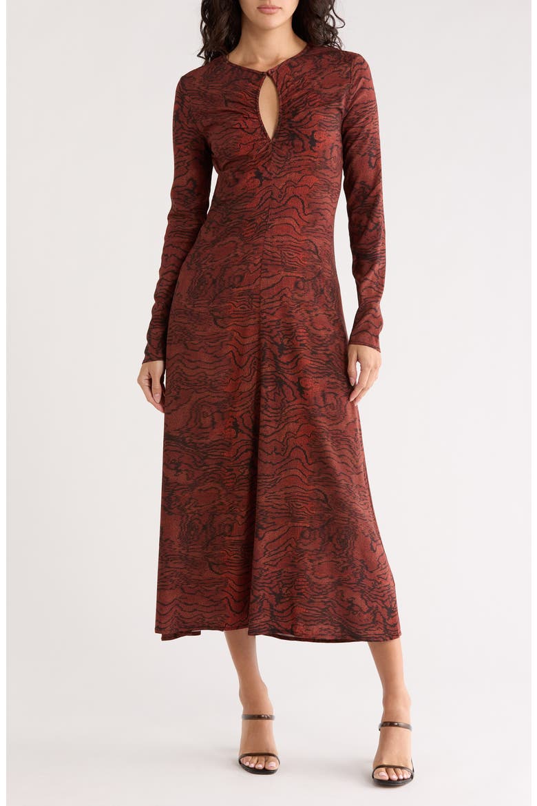Print Long Sleeve Maxi Dress, Main, color, ORANGE