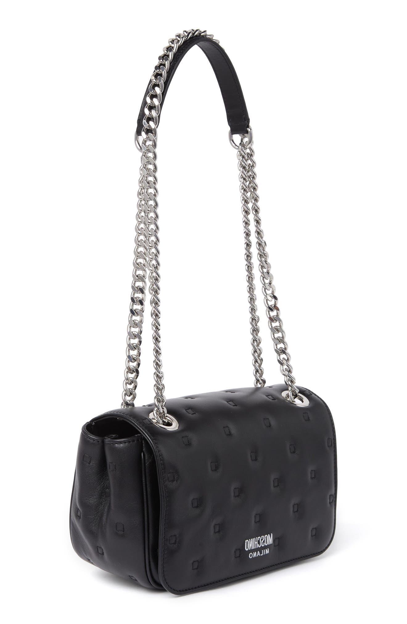 Embossed Leather Shoulder Bag, Alternate, color, BLACK