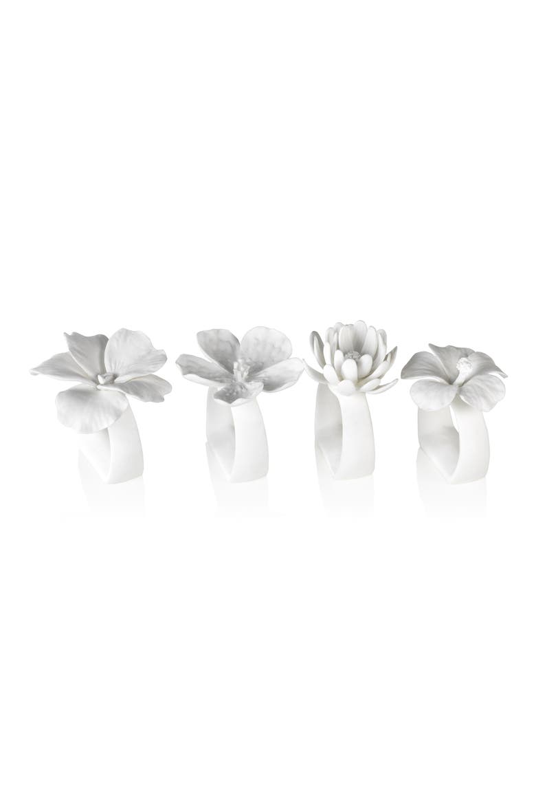 Assorted Bone China Flower Napkin Rings, Main, color, WHITE