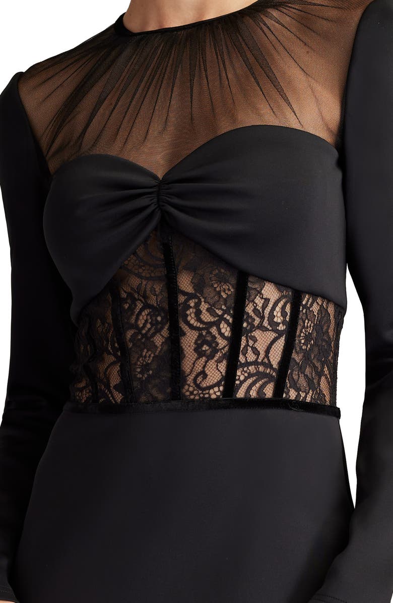 SHO by Tadashi Shoji Lace Long Sleeve Corset Dress, Alternate, color, Black
