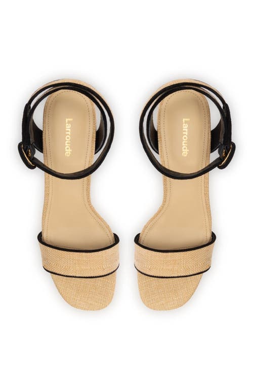 Larroude Larroudé Dolly Low Sandal In Beige Raffia And Black Trimming In Beige