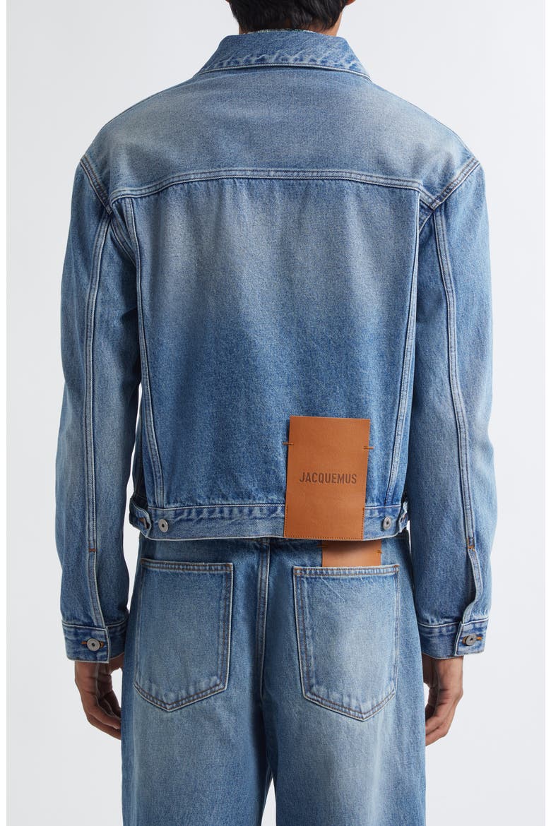 La Veste de-Nîmes Denim Trucker Jacket, Alternate, color, BLUE/ TABAC