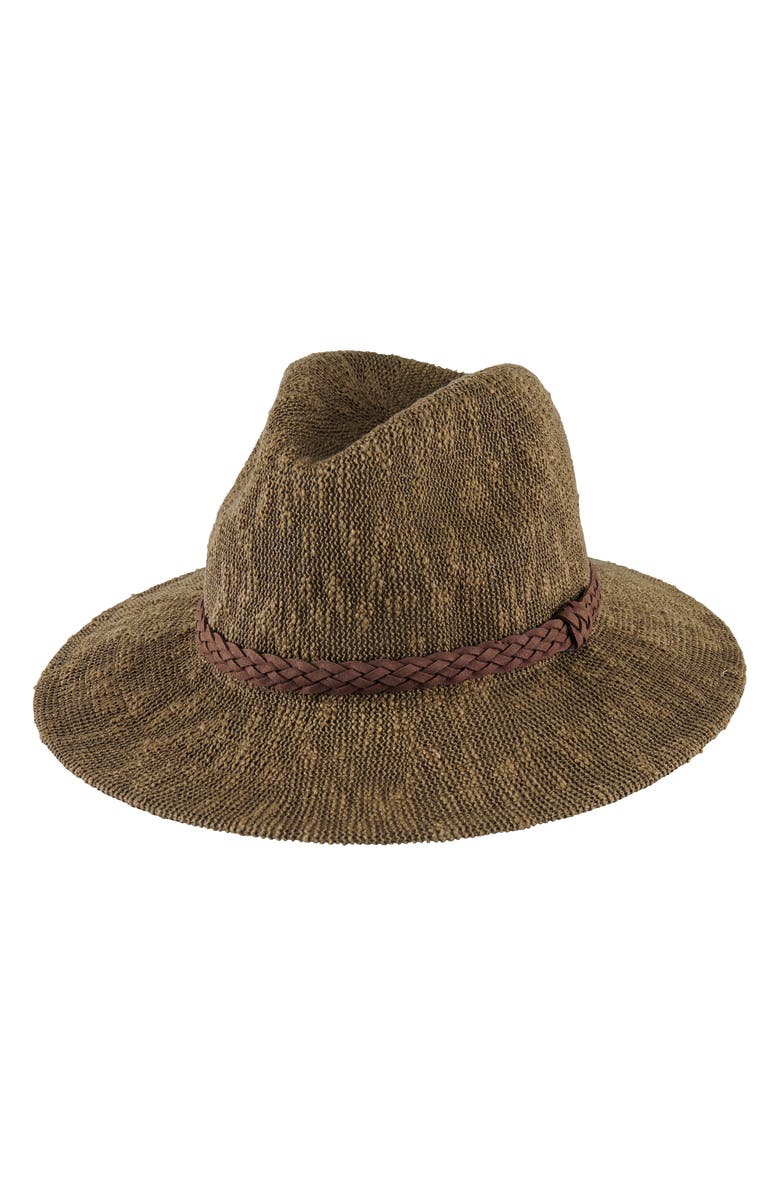 San Diego Hat Faux Suede Trim Knit Fedora, Main, color, Tobacco