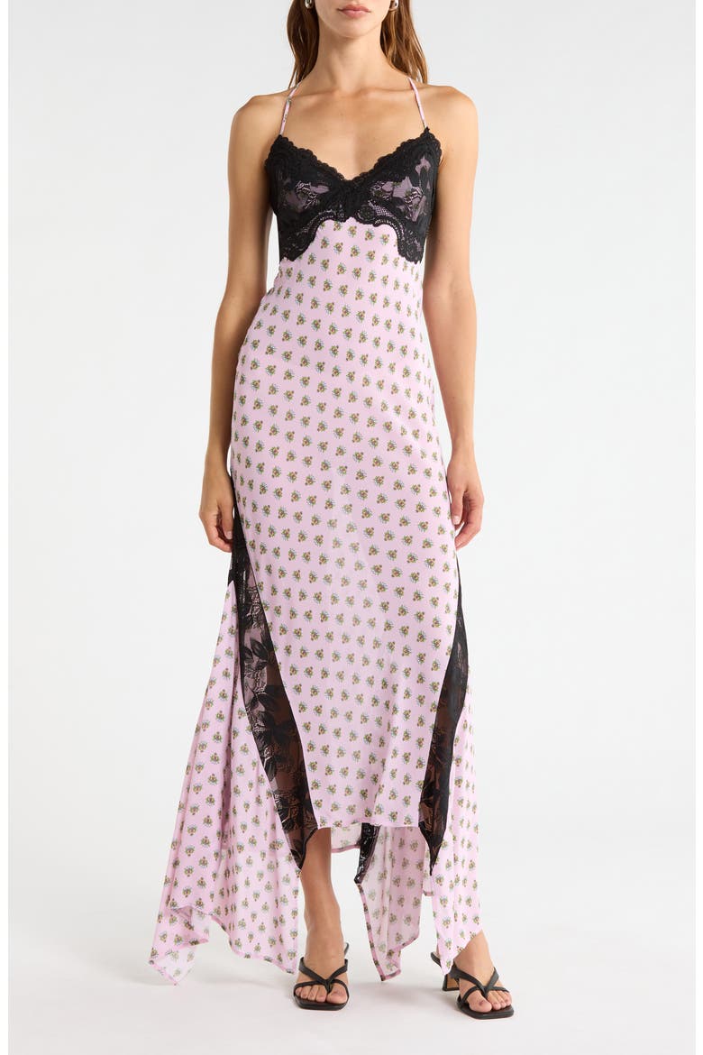 Vince Crocus Scarf Print Lace Detail Slipdress, Alternate, color, CROCUS FOULARD