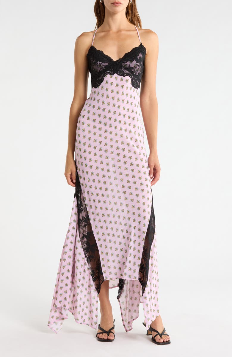 AFRM Vince Crocus Scarf Print Lace Detail Slipdress, Main, color, Crocus Foulard
