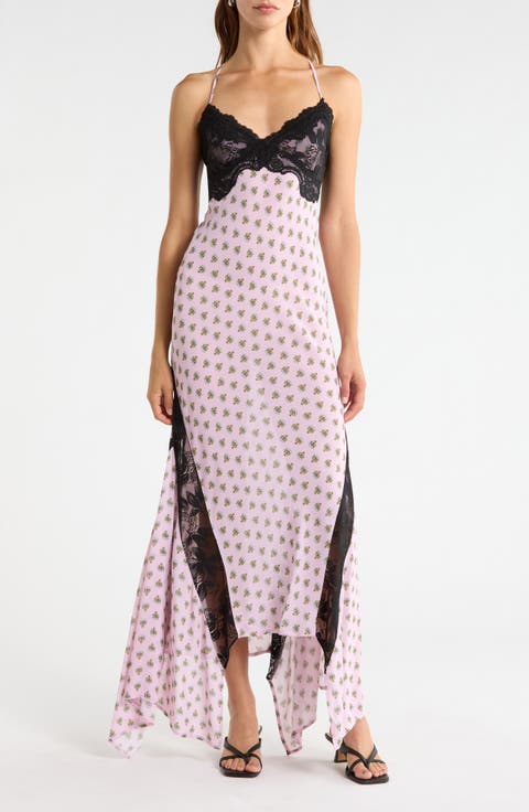 Vince Crocus Scarf Print Lace Detail Slipdress