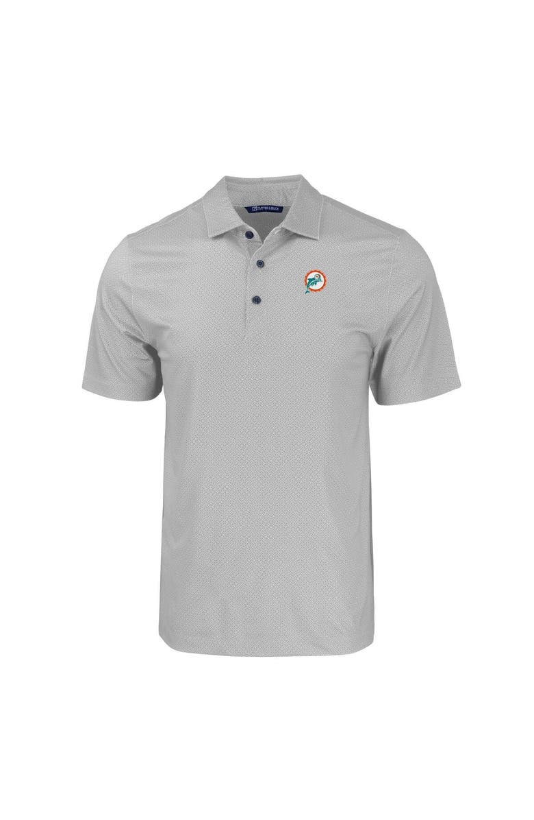 Cutter & Buck Men's Cutter & Buck  Gray Miami Dolphins Throwback Big & Tall Pike Eco Tonal Geo Print Stretch Recycled Polo, Alternate, color, 