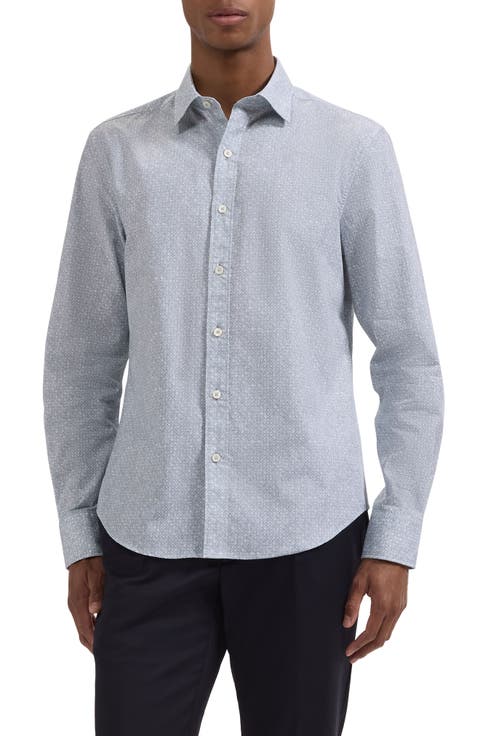 Julian Shaped Fit Geo Print Cotton Button-Up Shirt