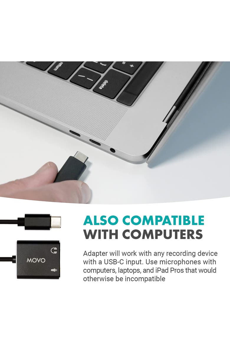 MOVO USBC-AC2 TRS Mic. to USB-C Stereo Audio Sound Card, Alternate, color, Black